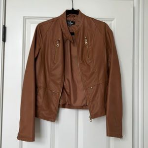 Lulus / Peace of Mind Tan Vegan Leather Jacket, Size M